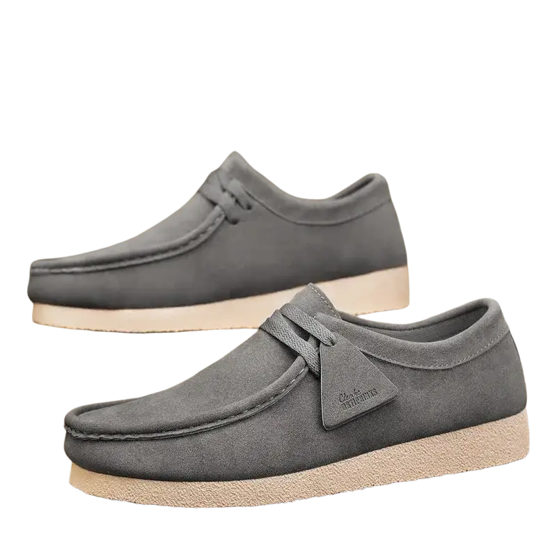 Beige suede leather shoes for men with white rubber soles