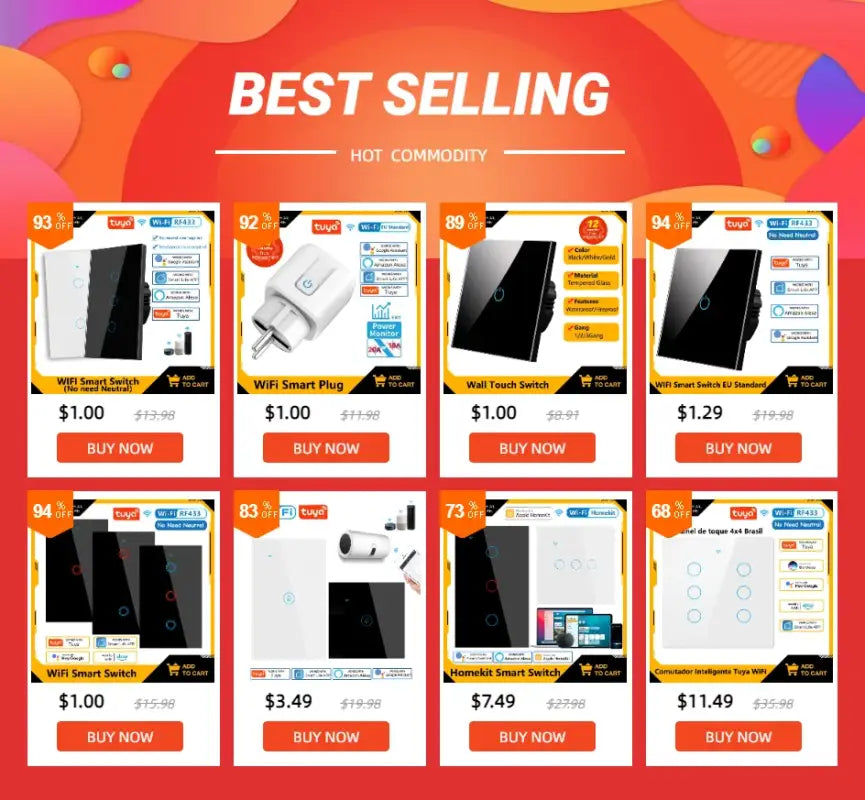 BONDA Smart Switch Alexa RF433 No Neutral Tuya Control Works With Google