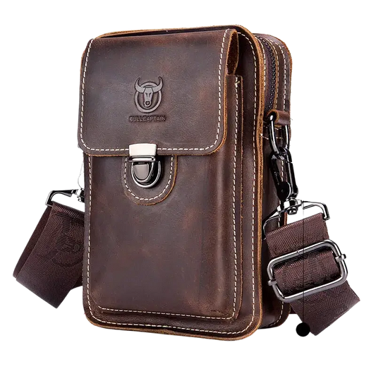 Bull-captain Crazy Horse Leather Male Waist Pack Phone Pouch Bags