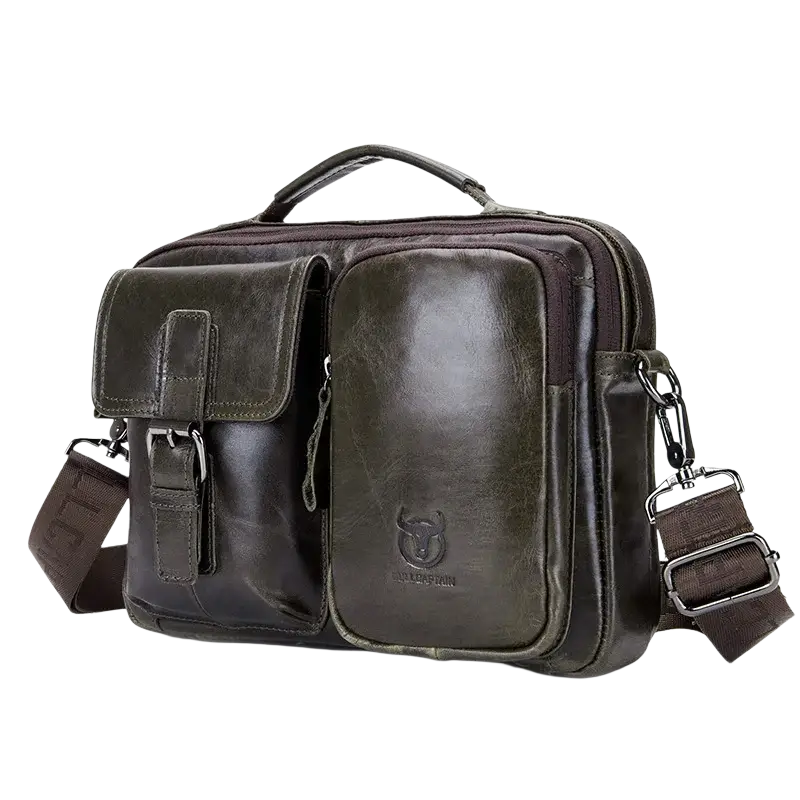 Bull-captain New Genuine Leather Men Cross-body Briefcase Bag - Dark green