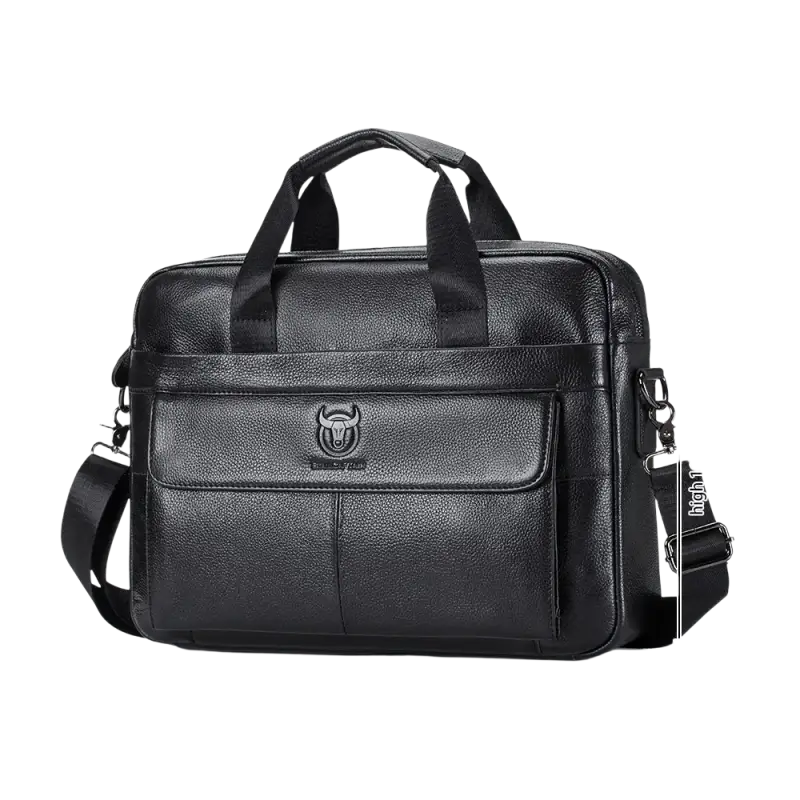 Bull-captain Men Genuine Leather Briefcase Bag for Laptop 14 Messenger - black