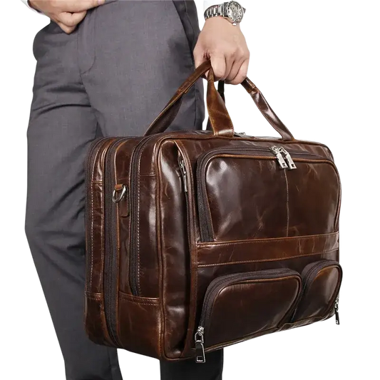 Male Large Capacity Travel Bag Multi-Functional 100% Real Leather Briefcase