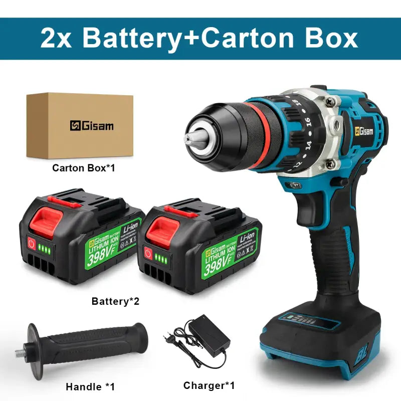 Brush-less Electric Impact Drill Ice Breaking Fishing Cordless Screwdriver - 2 Battery Set / Russian Federation