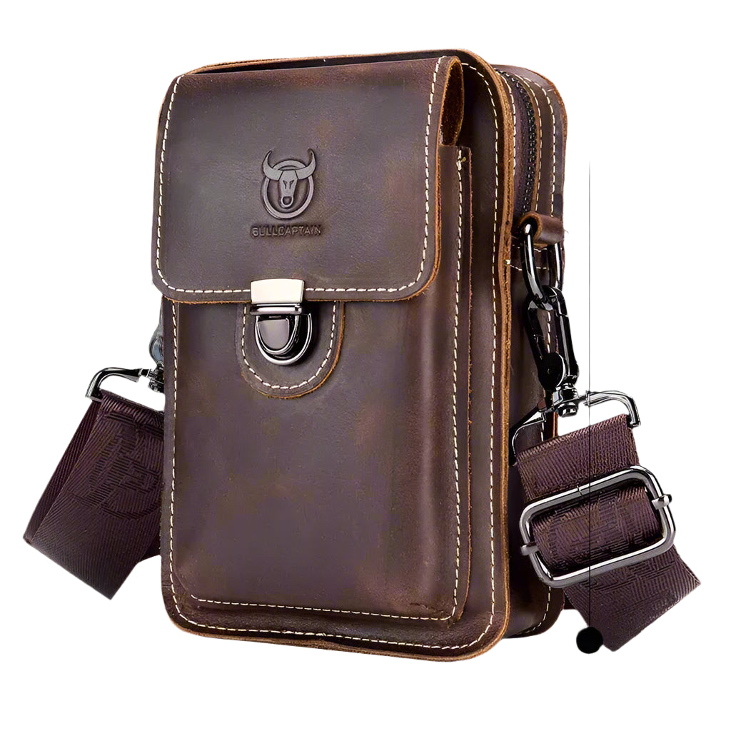 Bull-captain Crazy Horse Leather Male Waist Pack Phone Pouch Bags