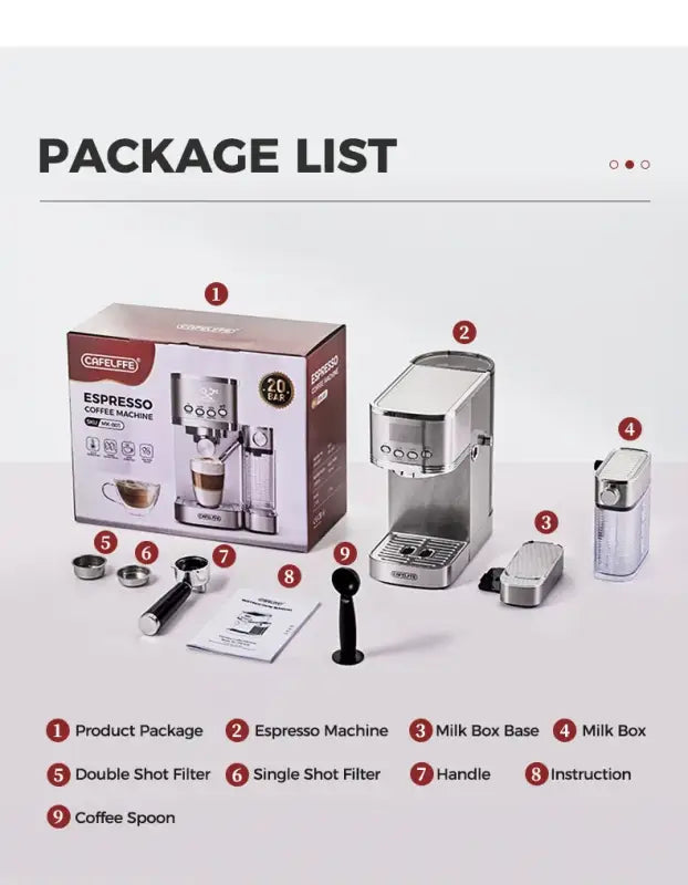 Cafelffe 3in1 Automatic Milk Froth Ground Coffee Stainless Steels 20 Bar