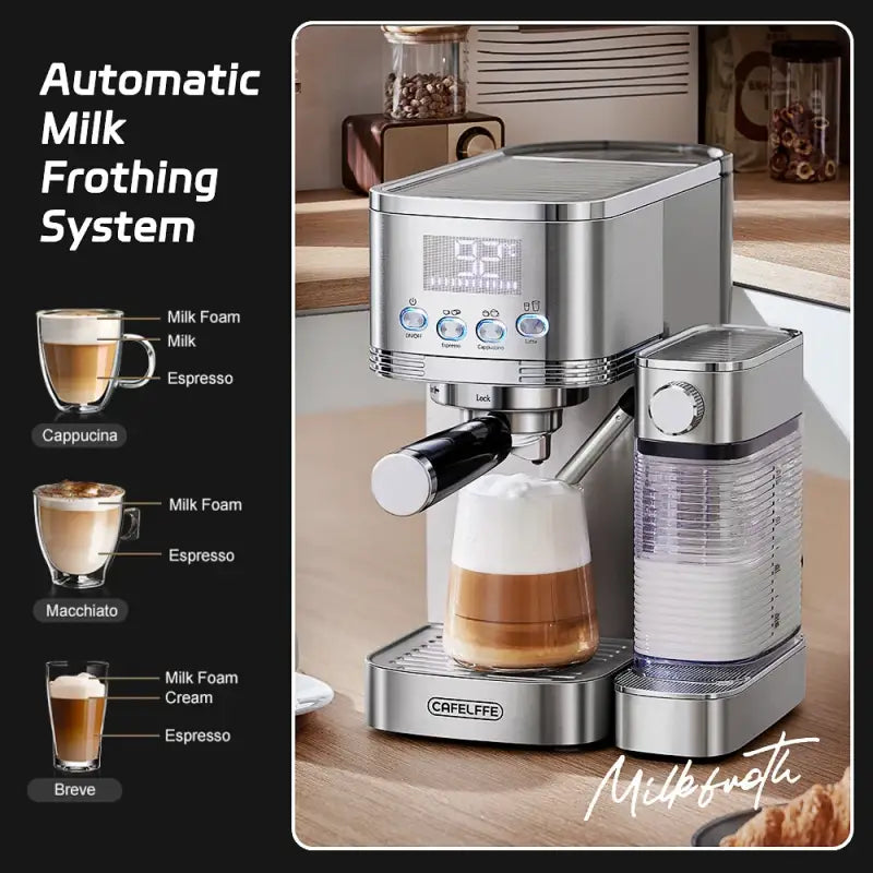 Cafelffe 3in1 Automatic Milk Froth Ground Coffee Stainless Steels 20 Bar