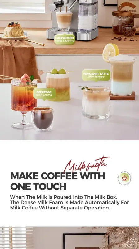 Cafelffe 3in1 Automatic Milk Froth Ground Coffee Stainless Steels 20 Bar