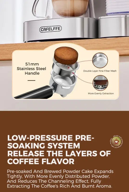 Cafelffe 3in1 Automatic Milk Froth Ground Coffee Stainless Steels 20 Bar