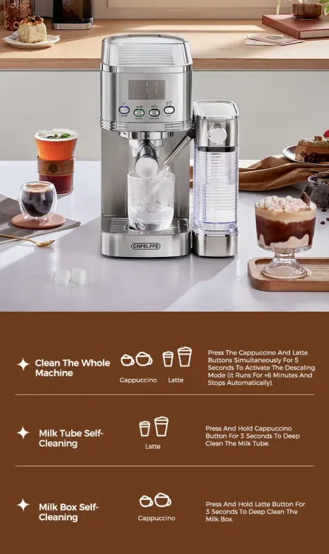 Cafelffe 3in1 Automatic Milk Froth Ground Coffee Stainless Steels 20 Bar
