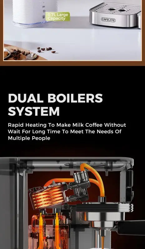 Cafelffe 3in1 Automatic Milk Froth Ground Coffee Stainless Steels 20 Bar