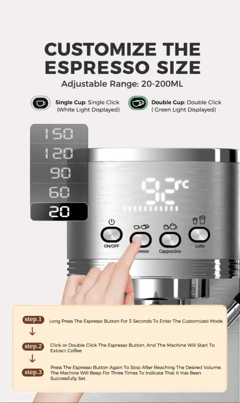 Cafelffe 3in1 Automatic Milk Froth Ground Coffee Stainless Steels 20 Bar