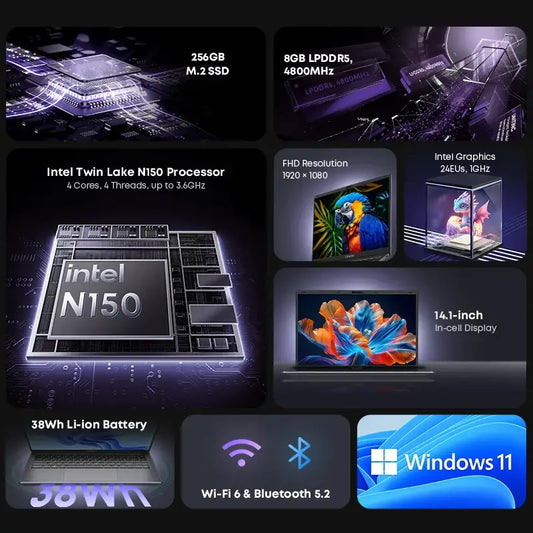 Chuwi GemiBook XPro 14.1” Laptop – Intel N150, 16GB DDR5, 512GB SSD, Full HD IPS, Windows 11, Wi-Fi 6