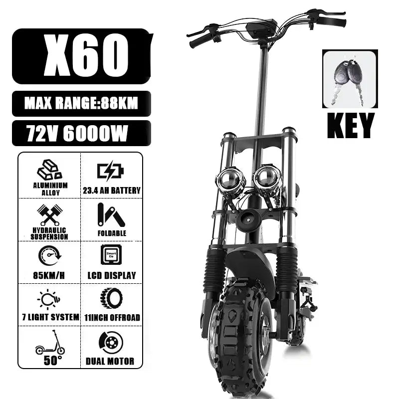 Dual Motor Folding Electric Scooter 60-80km Range Requires Shipping - 72V 23.4ahwith seatD / United States