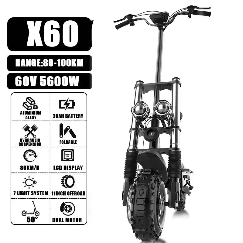 Dual Motor Folding Electric Scooter 60-80km Range Requires Shipping - 60V 26ah with seat D / United States