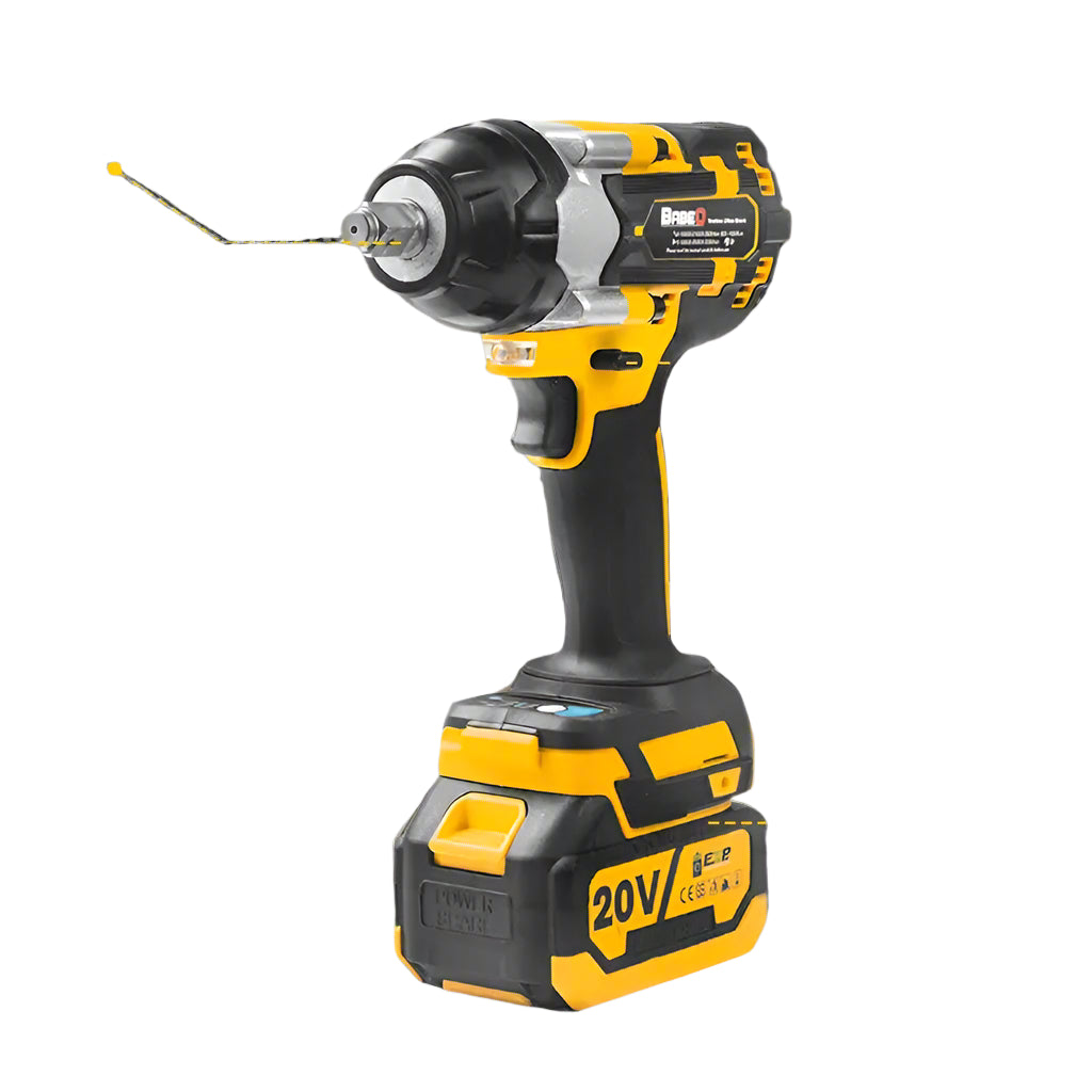 Yellow and black Electric Impact Wrench with LED light and battery pack for efficient drilling