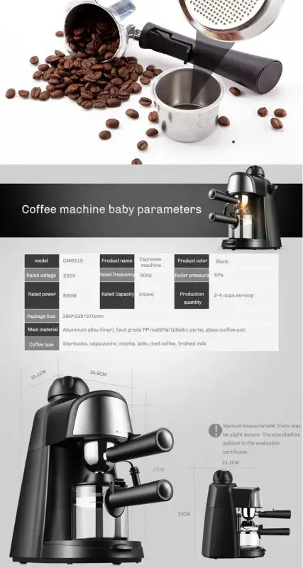 Espresso machine with portafilter and scattered coffee beans for Italian Coffee Machine