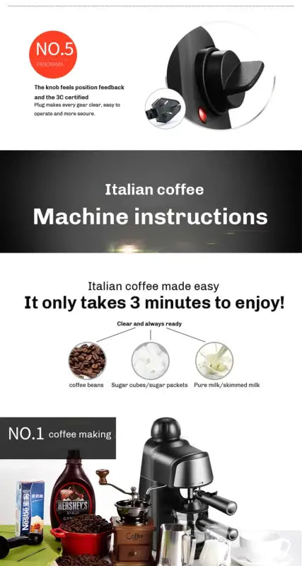 Black Italian Coffee Machine with Portafilter and Steam Wand, Professional Espresso Maker