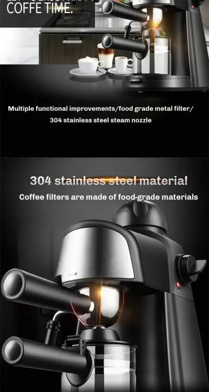 Stainless steel Italian coffee machine, professional espresso maker with steam wand