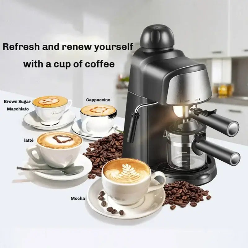 Black Italian Coffee Machine with Dual Steam Wands and Glass Carafe for Professional Espresso