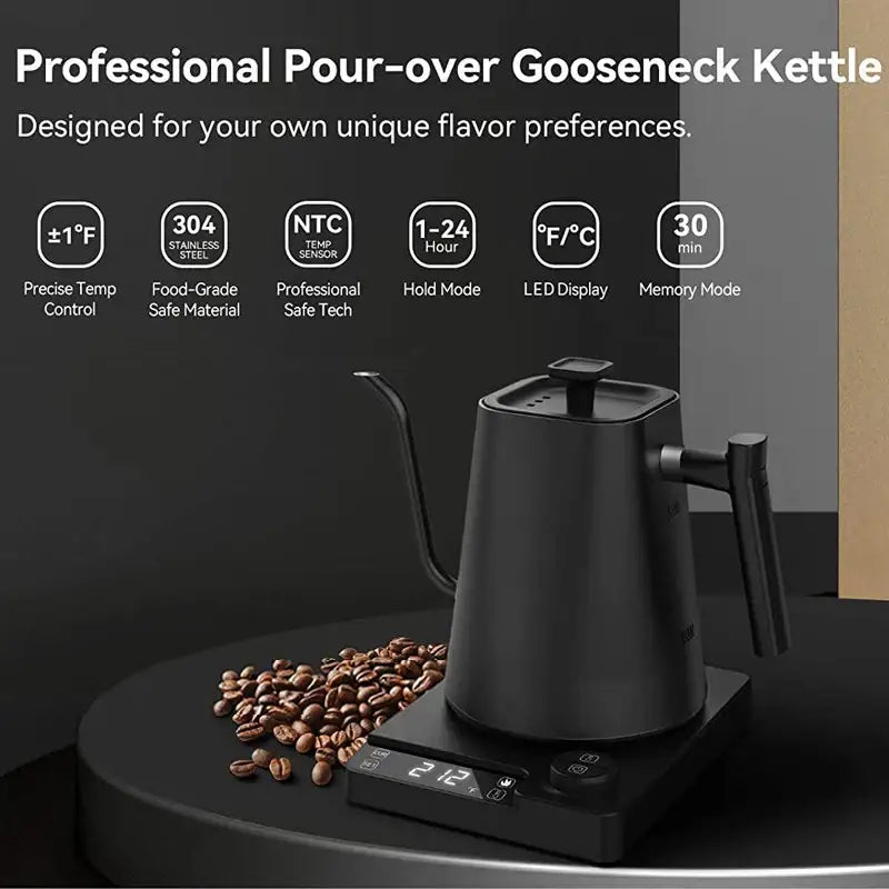 Matte black gooseneck kettle with digital control for Electric Kettle 1.0 L hand brew