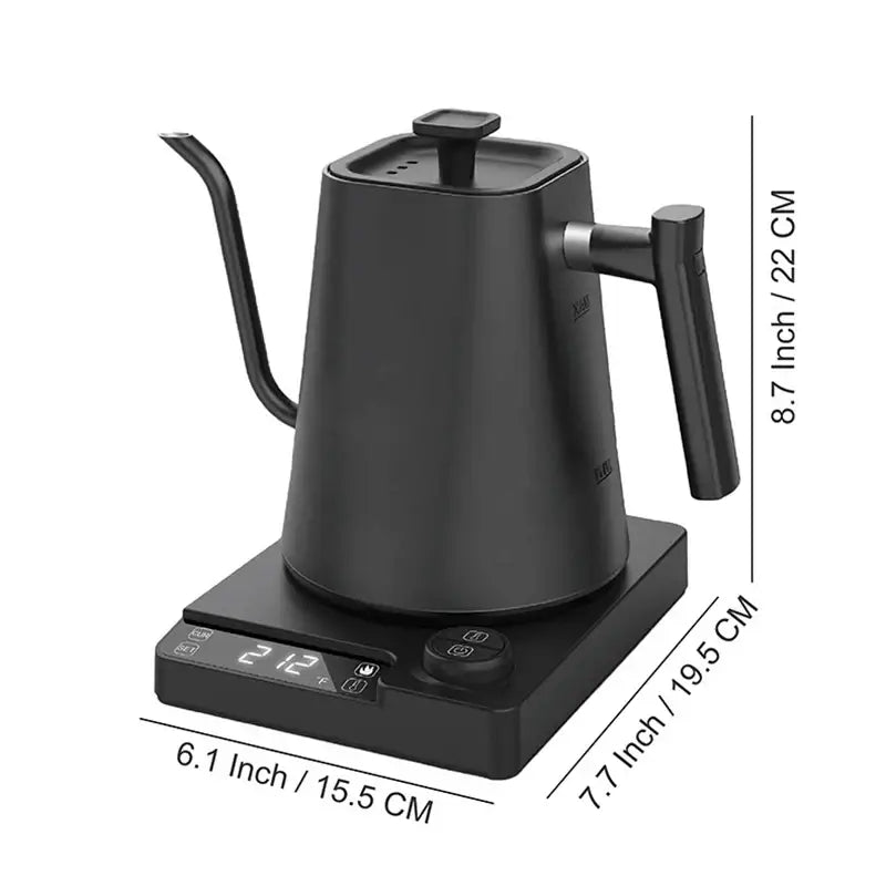 Black Electric Kettle 1.0 L with temperature control for Goose Neck Hand Brew coffee