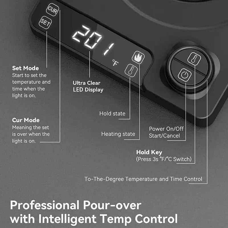 Digital temperature control panel of Electric Kettle 1.0 L Goose Neck Hand Brew