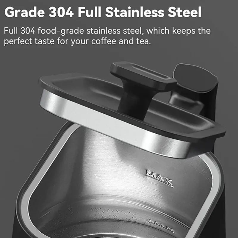 Stainless steel coffee container with black lid for Electric Kettle 1.0 L Goose Neck Hand Brew