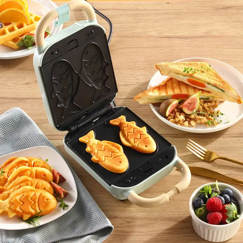 Fish-shaped waffle maker with molds in Electric Sandwich Toaster Making Machine for fast breakfast
