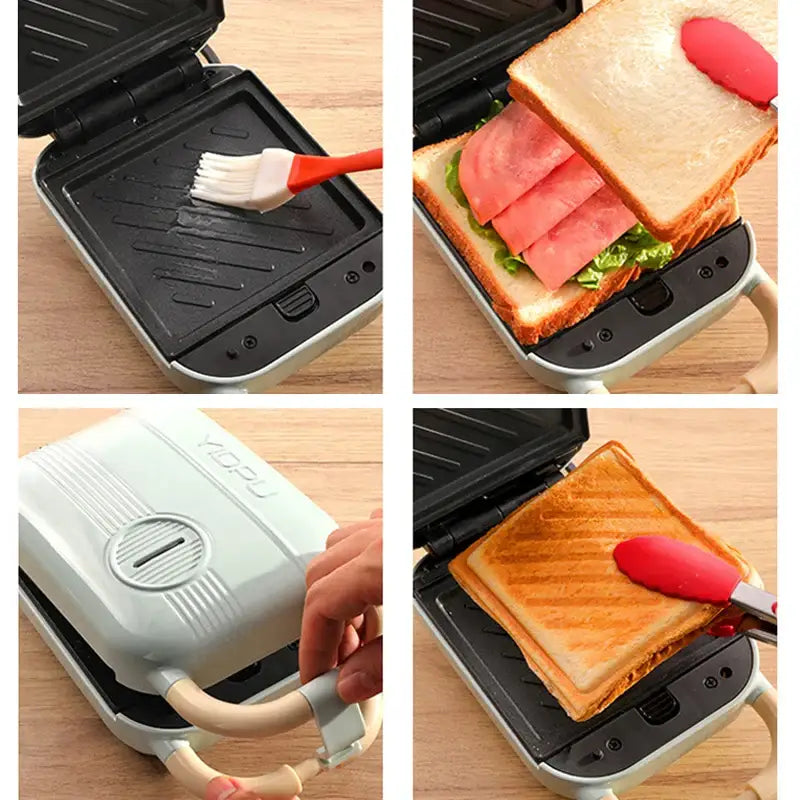 Electric Sandwich Toaster Making Machine with ridged plates for fast breakfast preparation