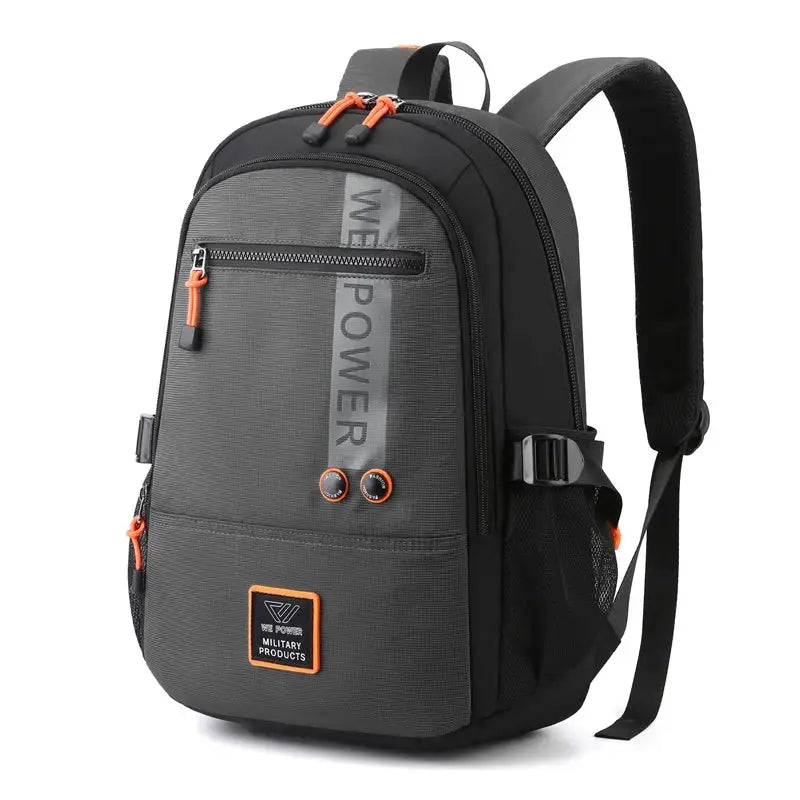 Black and gray backpacks high quality nylon fabric bag with orange accents and zippered compartments