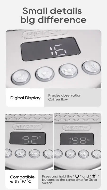 HiBREW 20 Bar Semi Automatic Espresso Coffee Machine Temperature Adjustable