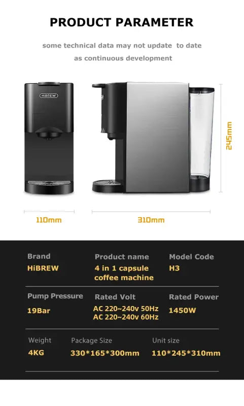 HiBREW Coffee Machine 4 in 1 Multiple Capsule Espresso