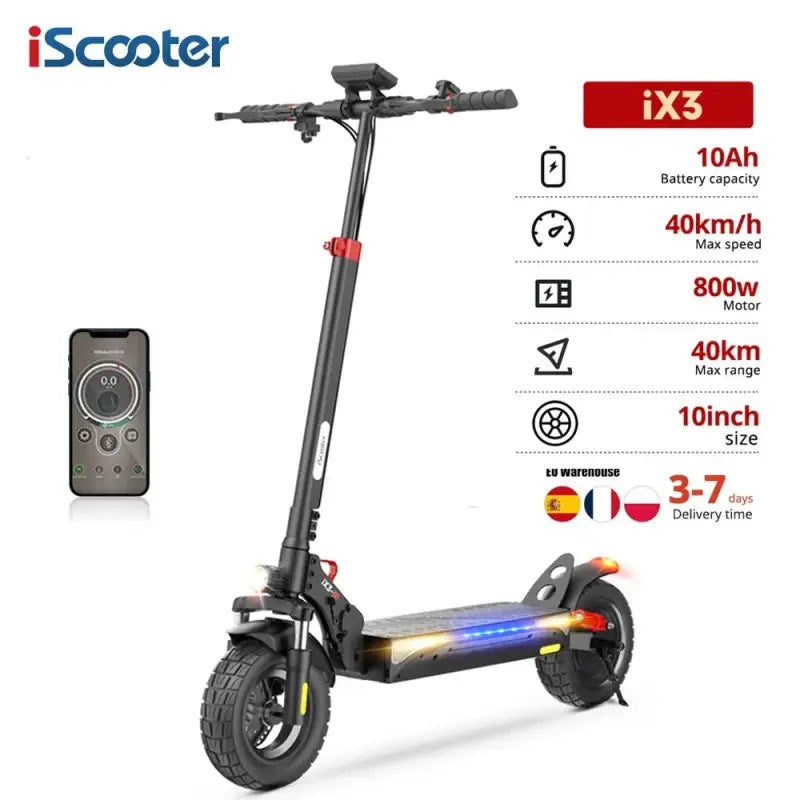 iScooter iX3 800 W Powerful Electric Kick Scooter 10 inch Tubeless 40 km/h For Adults laurichshop