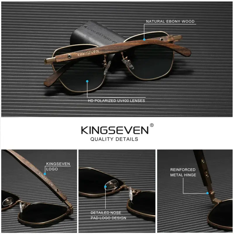 Kingseven Quality Upgrade Ebony Wood Polarized Sunglasses