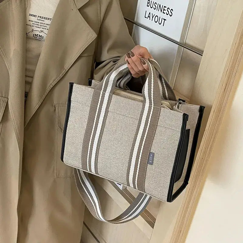 Linen Fabric Shoulder Handbags For Women Large Capacity