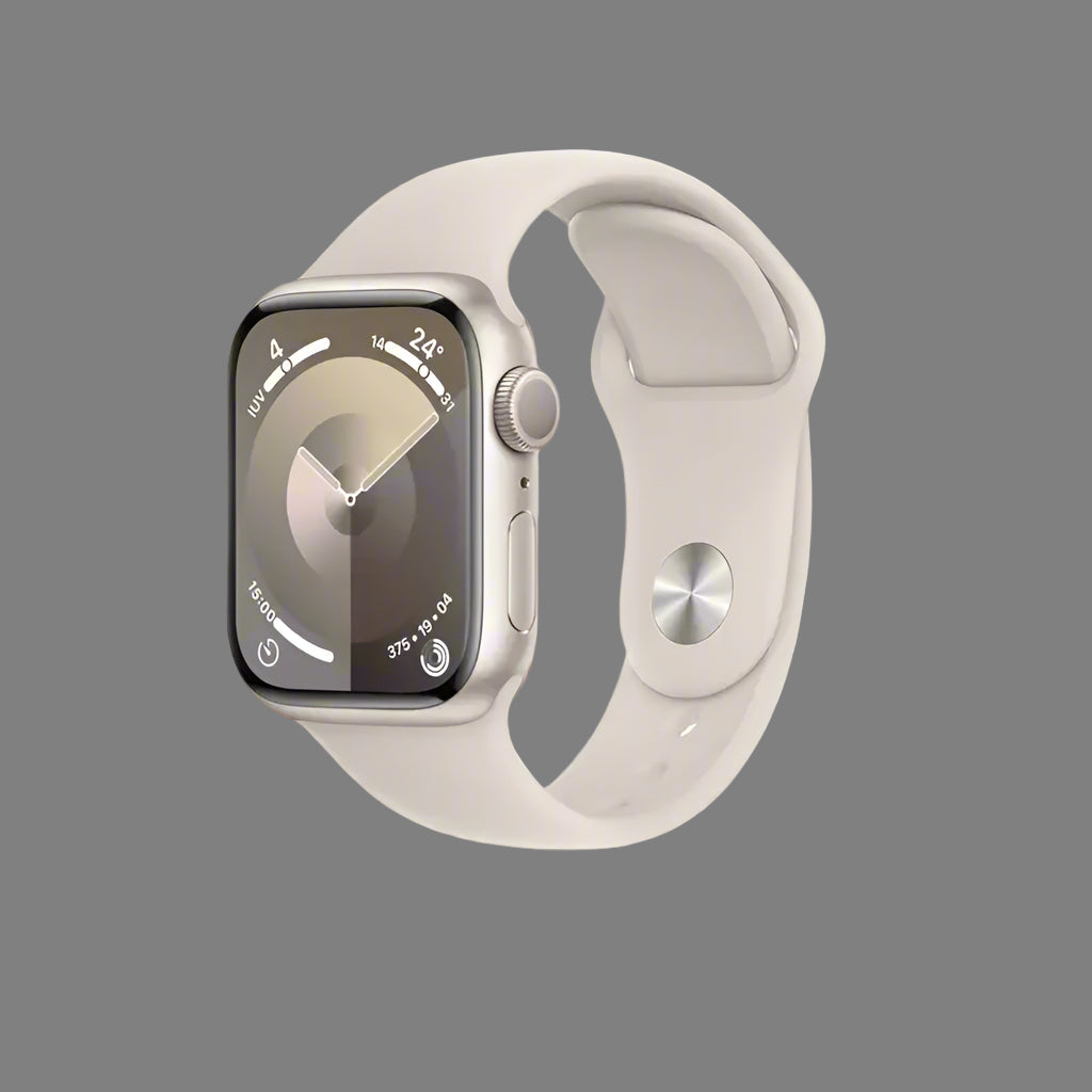 Apple Watch Series 9 White lifestyle photo showing fitness tracking and GPS