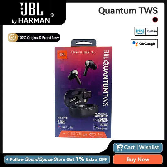 Original JBL Quantum TWS Gaming Headset Smart ANC -30dB Gaming Earbuds QUANTUMSURROUND Bluetooth Headphones 24h Battery Life