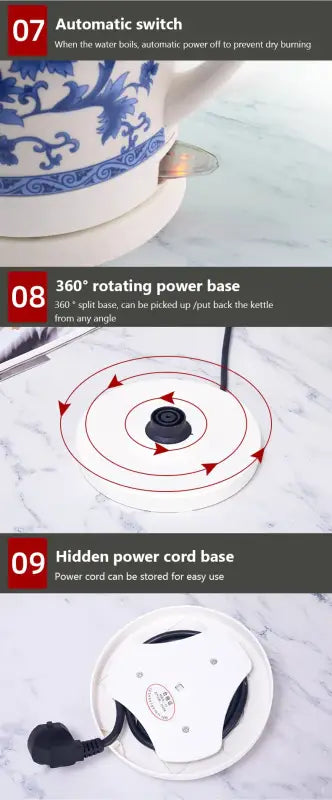 Porcelain Ceramic Electric Kettle Automatic Power Off 220 V Anti-dry burning