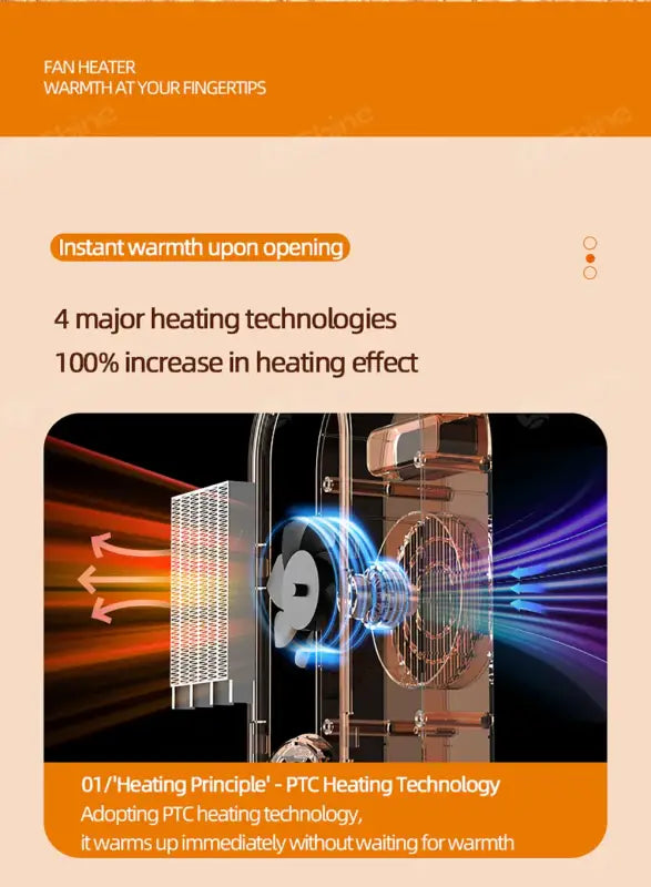 Portable Touch Screen Space Heater with Remote Control and Timing