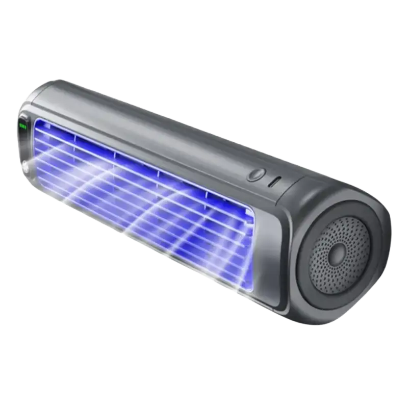 Black and silver portable wall summer speaker with blue LED lights