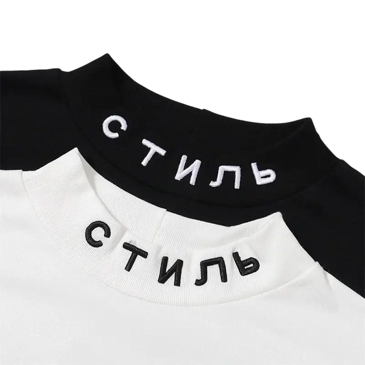 Black and white raglan tops with Cyrillic стиль embroidery