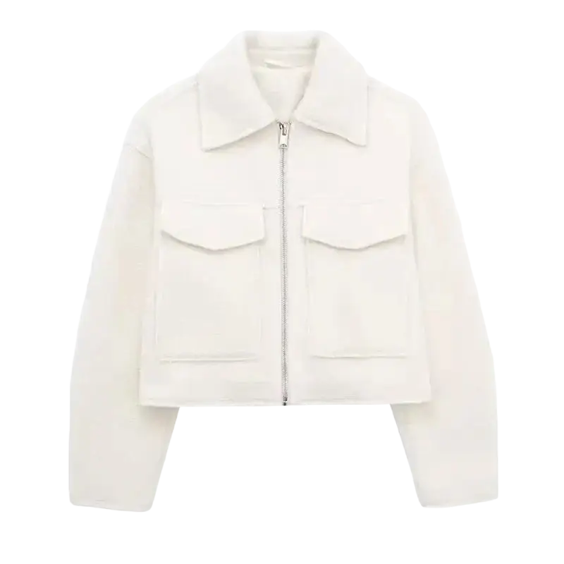 Vintage long sleeve Grey Front Zipper Jackets Outfits laurichshop