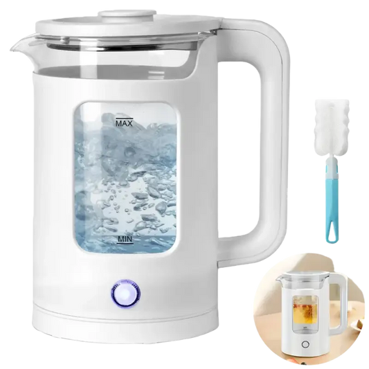 White glass electric kettle 220V 50Hz with blue illuminated control panel