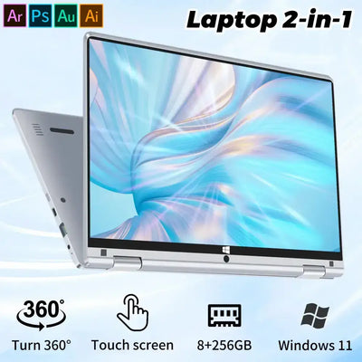 360 degree rotation laptop Windows 11 - Silver 8GB RAM 256GB ROM - Laptops