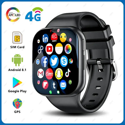 Android OS 4G Smartwatch showing colorful app icons on screen