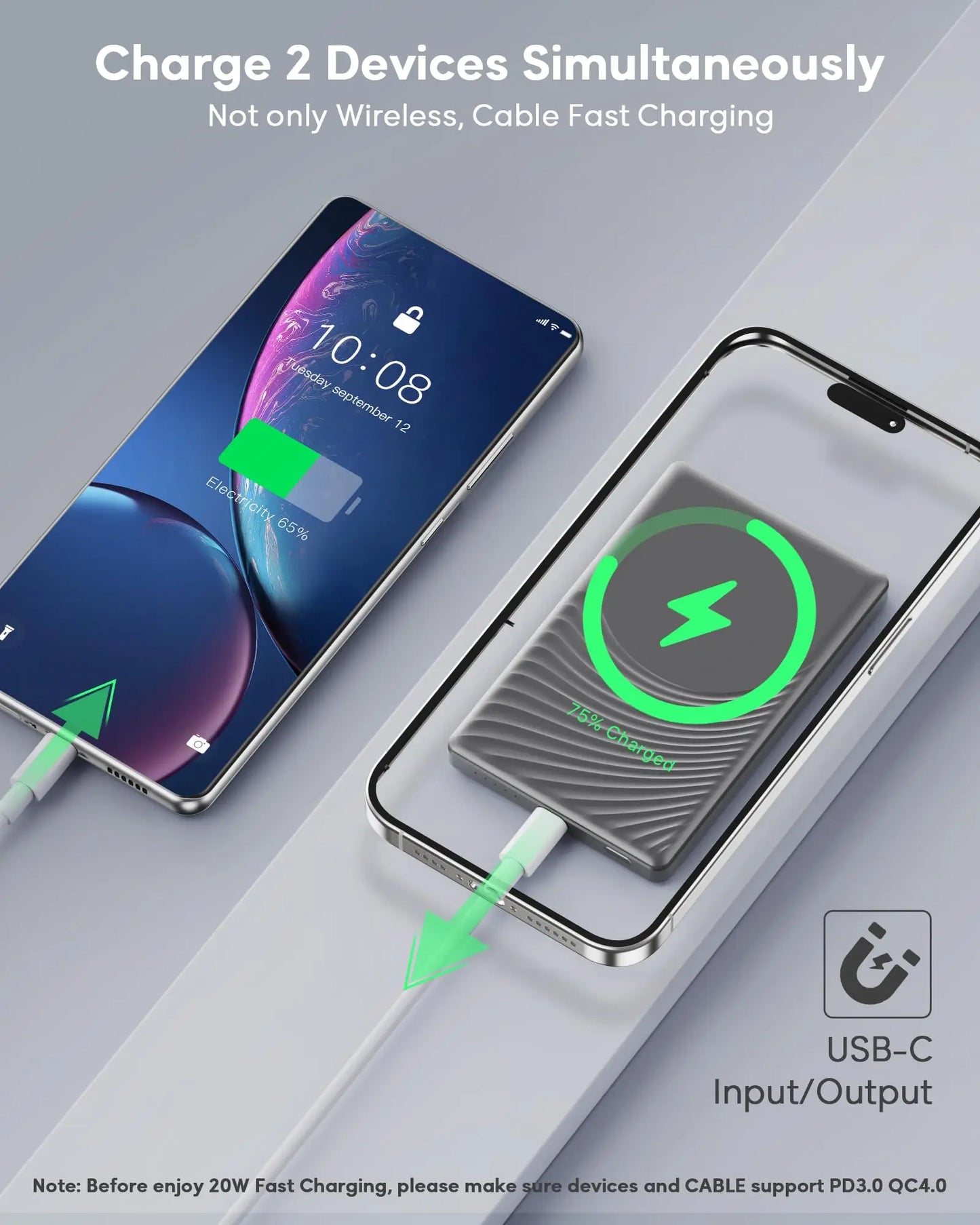 lightweight travel power bank with magnetic attachment