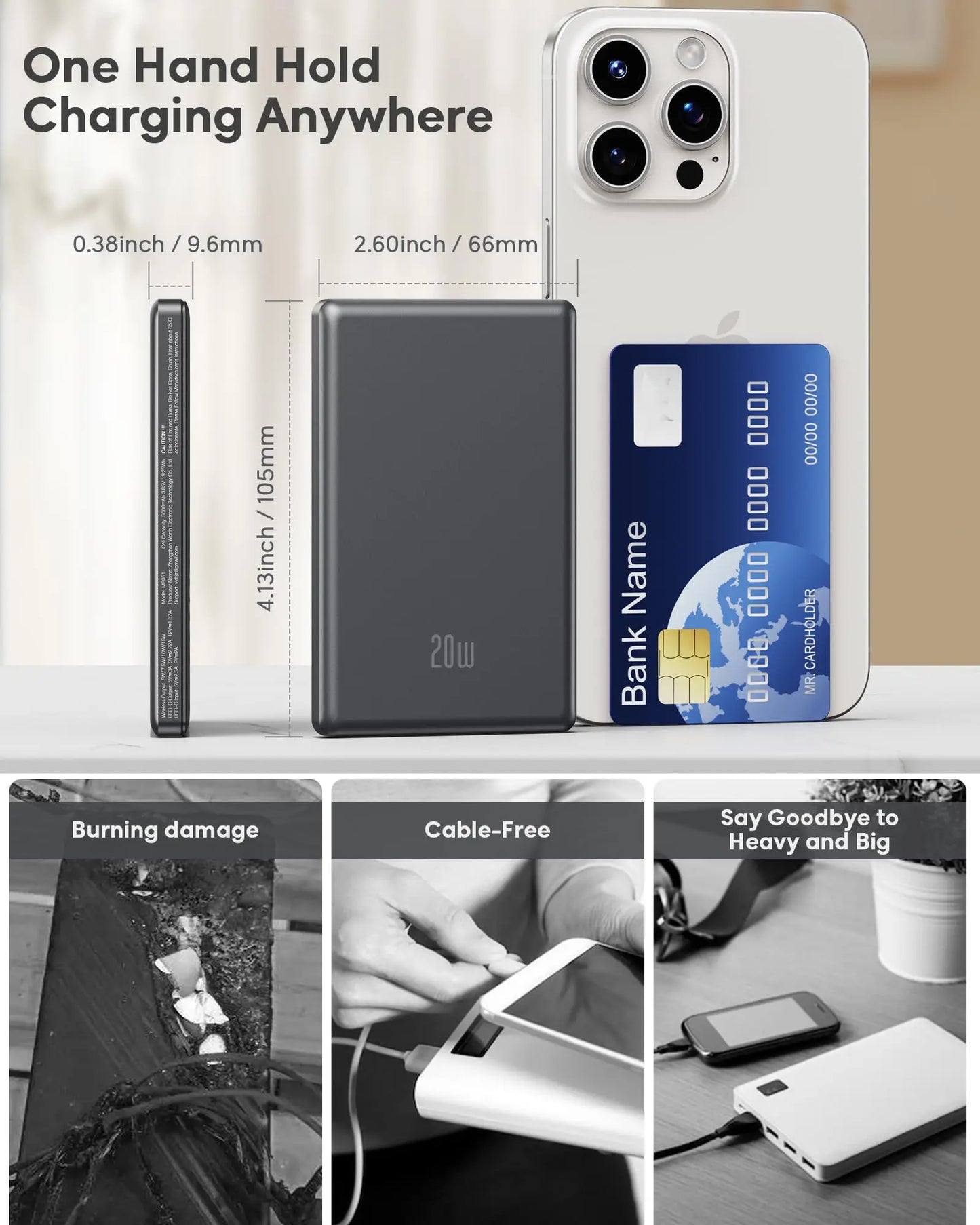 portable wireless charger with led indicator and slim design
