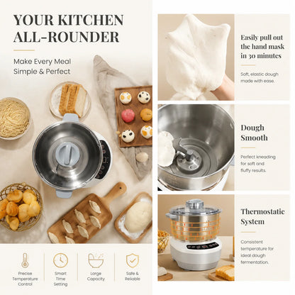 home kitchen dough kneader with stainless steel bowl
