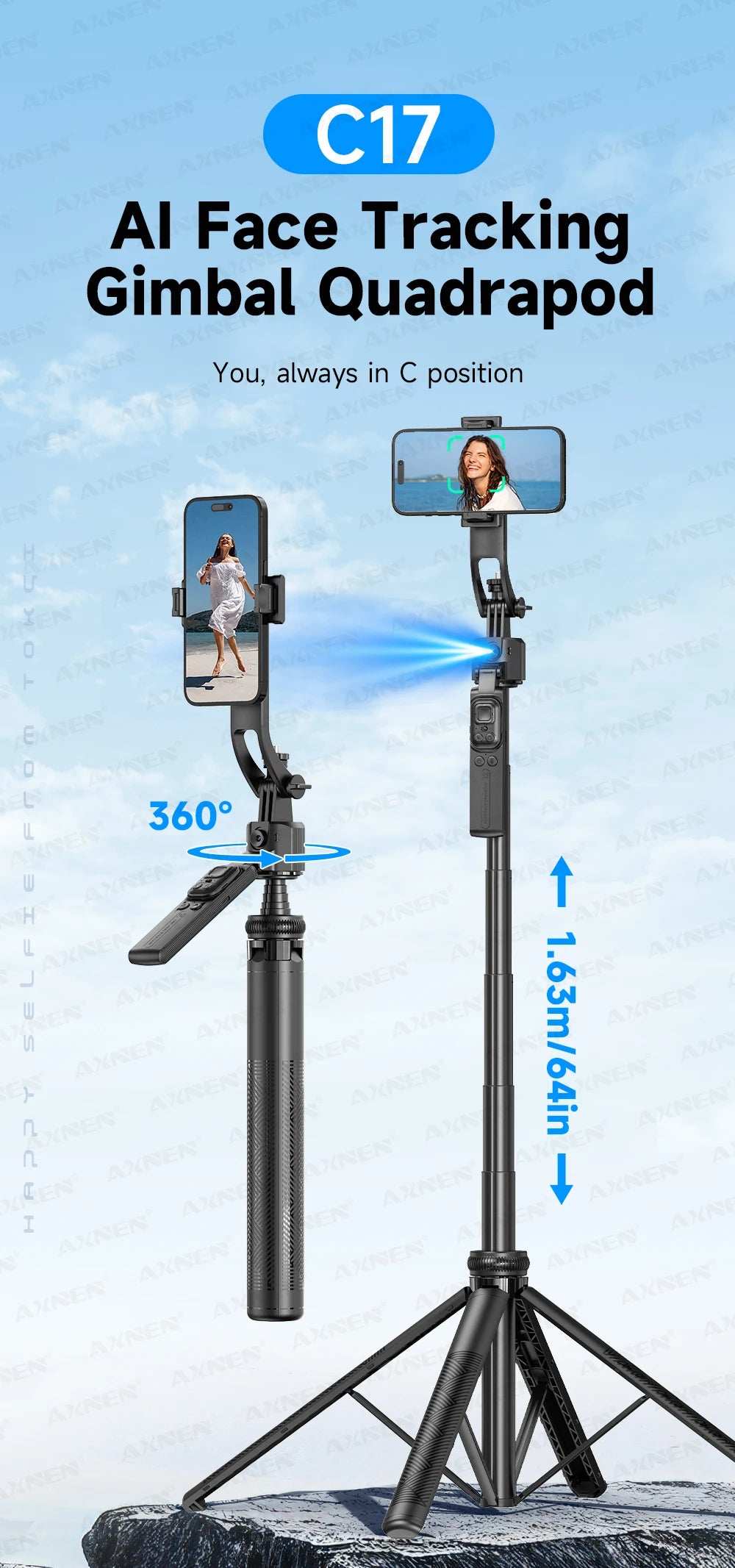 AXNEN C17 smartphone tripod with 360 auto tracking