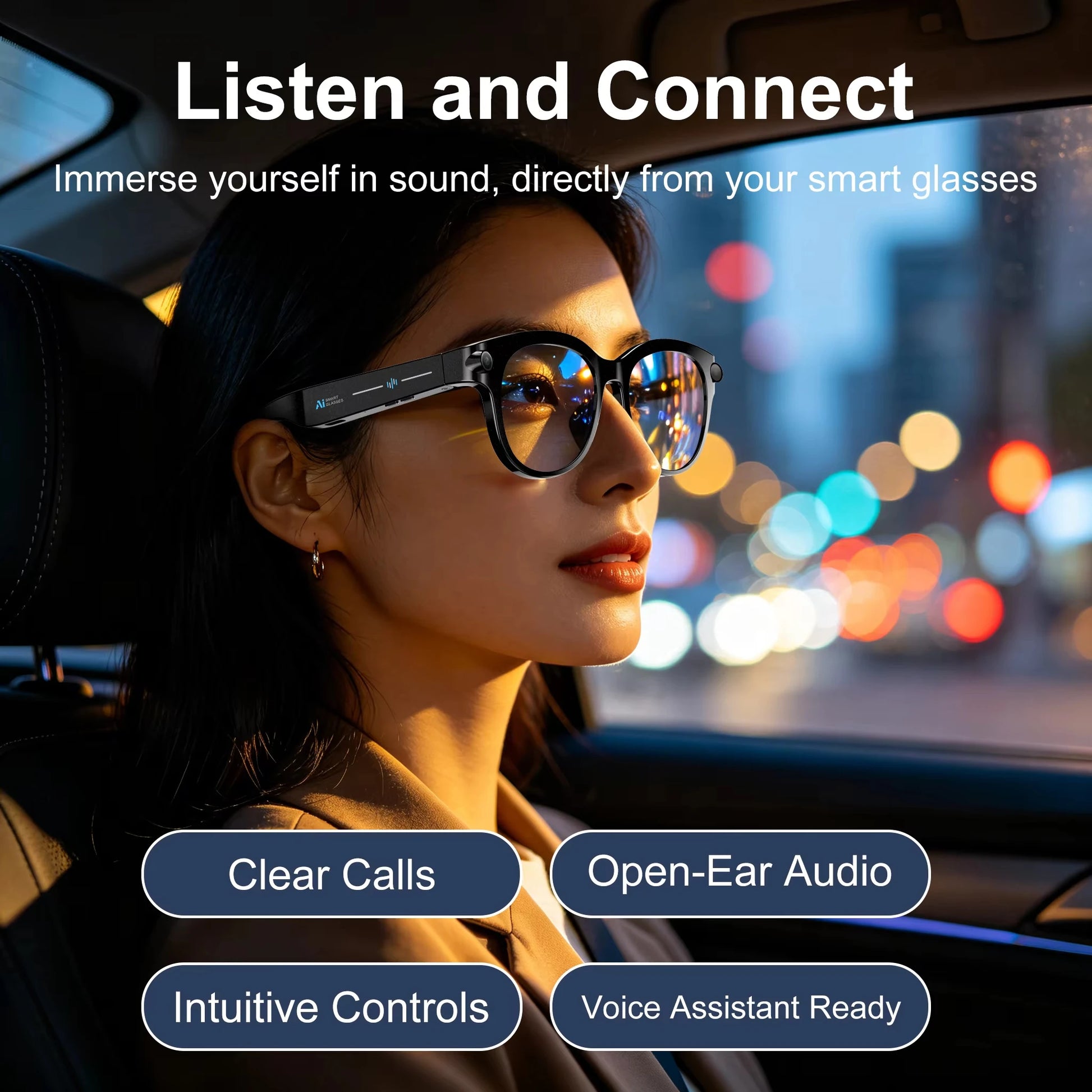 wearable AI glasses for video recording and music playback
